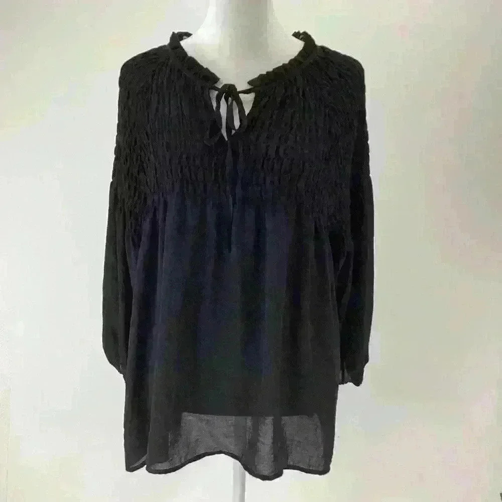 L ANA  A.N.A. Women Black Lightweight Blouse Top Shirt Sheer A83 Large